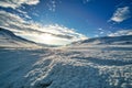 iced lake at a rest area in norway with glacier ice Royalty Free Stock Photo