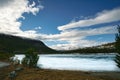 iced lake at a rest area in norway with glacier ice Royalty Free Stock Photo