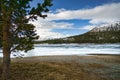 iced lake at a rest area in norway with glacier ice Royalty Free Stock Photo