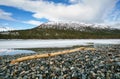 iced lake at a rest area in norway with glacier ice Royalty Free Stock Photo
