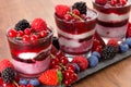 Iced layered dessert with red fruits