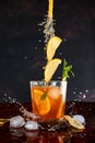 Iced lemon tea in motion concept. Royalty Free Stock Photo