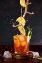 Iced lemon tea in motion concept. Royalty Free Stock Photo