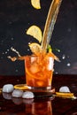 Iced lemon tea in motion concept. Royalty Free Stock Photo