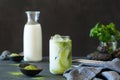 Iced matcha green tea latte, DIY, step 3 of 3 Royalty Free Stock Photo