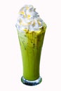 Iced Matcha green tea with wipping cream in tall glass Royalty Free Stock Photo