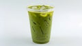 iced matcha latte in plastic cup on the white background, Generative AI illustrations Royalty Free Stock Photo