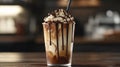 Iced Coffee Frappe with Whipped Cream and Chocolate Drizzle in a Clear Cup Royalty Free Stock Photo