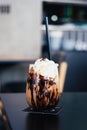 Iced mocha on table in coffee shop Royalty Free Stock Photo