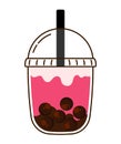 Iced Pink Bubble Milk Tea in Cute Cup Icon Cartoon PNG Illustration