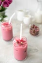iced pink matcha with ice in a glasses Royalty Free Stock Photo