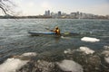 iced river canoeing Royalty Free Stock Photo