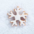 Iced snowflake biscuit on snow Royalty Free Stock Photo