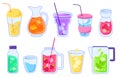 Iced summer drinks, fruit lemonade and nonalcoholic cocktails. Summertime drink in jar or glass, cocktail with fruits Royalty Free Stock Photo