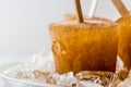 Iced tea, caramel and coffee popsicles on a stick Royalty Free Stock Photo