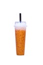 Iced tea with milk and black straw in  transparent plastic glass for take away isolated on white background , clipping path Royalty Free Stock Photo