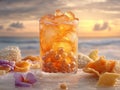 Refreshing Iced Drink with Brown Boba Pearls on the Beach Royalty Free Stock Photo