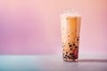 Iced Thai Milk Tea with Bubbles on Pink and Blue Background Royalty Free Stock Photo