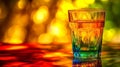 An iced water glass placed against an abstract background Royalty Free Stock Photo