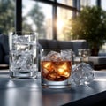 Iced Whiskey Glass: Savoring Smooth Spirits in a Chilled Tumbler. Royalty Free Stock Photo