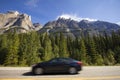 Icefields Parkway - view of mountains and road near the columbia icefield in jasper national park, Alberta, Canada Royalty Free Stock Photo