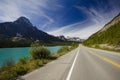 Icefields Parkway - view of mountains and road near the columbia icefield in jasper national park, Alberta, Canada Royalty Free Stock Photo