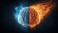 IceFire Brain Dual Hemispheres, 3D Render, Opposing Forces Royalty Free Stock Photo