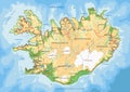 Detailed Iceland physical map with labeling.