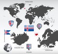 Iceland administrative divisions map and Iceland flags icon set Royalty Free Stock Photo