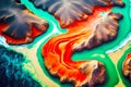 iceland aerial river in beaful red green tones, top view