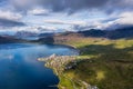 Iceland. Aerial view on the mountain, ocean and ocean. Landscape in the Iceland at the day time. Landscape from drone. Royalty Free Stock Photo