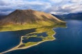 Iceland. Aerial view on the mountain, ocean and ocean. Landscape in the Iceland at the day time. Landscape from drone. Royalty Free Stock Photo