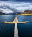 Iceland. Aerial view on the mountain and road. Landscape in the Iceland at the day time. Famous place in Iceland. Landscape from d