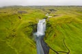 Iceland. Aerial view on the Skogafoss waterfall. Landscape in the Iceland from air. Famous place in Iceland. Landscape Royalty Free Stock Photo