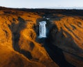 Iceland. Aerial view on the Skogafoss waterfall. Landscape in the Iceland from air. Famous place in Iceland. Landscape Royalty Free Stock Photo