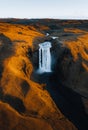 Iceland. Aerial view on the Skogafoss waterfall. Landscape in the Iceland from air. Famous place in Iceland. Landscape Royalty Free Stock Photo