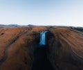 Iceland. Aerial view on the Skogafoss waterfall. Landscape in the Iceland from air. Famous place in Iceland. Landscape Royalty Free Stock Photo