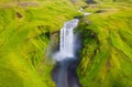 Iceland. Aerial view on the Skogafoss waterfall. Landscape in the Iceland from air. Famous place in Iceland. Royalty Free Stock Photo