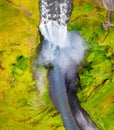 Iceland. Aerial view on the Skogafoss waterfall. Landscape in the Iceland from air. Famous place in Iceland. Royalty Free Stock Photo