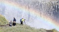 Tourists at Dettifoss. The waterfall is situated in VatnajÃÂ¶kull National Park in Northeast Iceland, and