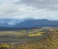 Iceland autumn tundra landscape near Haoldukvisl glacier, Iceland. Glacier tongue slides from the Vatnajokull icecap or Vatna Royalty Free Stock Photo