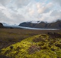 Iceland autumn tundra landscape near Haoldukvisl glacier, Iceland. Glacier tongue slides from the Vatnajokull icecap or Vatna Royalty Free Stock Photo