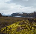 Iceland autumn tundra landscape near Haoldukvisl glacier, Iceland. Glacier tongue slides from the Vatnajokull icecap or Vatna Royalty Free Stock Photo