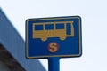 Iceland bus stop sign, blue and yellow colors Royalty Free Stock Photo