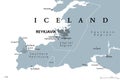 Iceland, Reykjavik, Capital Region and Southern Peninsula, gray political map