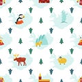 Iceland cartoon seamless pattern. Travel illustration