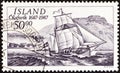ICELAND - CIRCA 1987: A stamp printed in Iceland shows ship Svanur ketch, circa 1987.