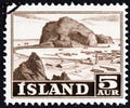 ICELAND - CIRCA 1954: A stamp printed in Iceland shows Vestmannaeyjar harbour, circa 1954.