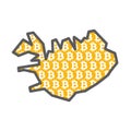 Iceland country map with bitcoin crypto currency logo