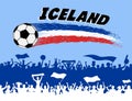 Iceland flag colors with soccer ball and Icelander supporters si Royalty Free Stock Photo